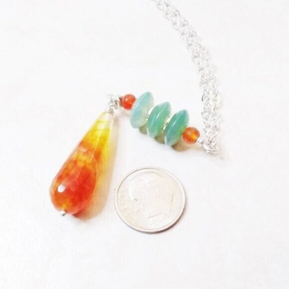 Tropical Spring + Summer Colors! Vibrant Orange + Green Agate Pendant Necklace - Picture 7 of 14